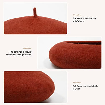 Women French Wool Beret Hats - Solid Color Classic Beanie Winter Cap - color: Thicker-caramel