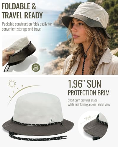 CLAPE Sun Protection Bucket Hat for Men Women, Reversible Packable Sun Hat with Chin Strap for Travel Hiking Beach - color: Bk2601-lightgrayblack