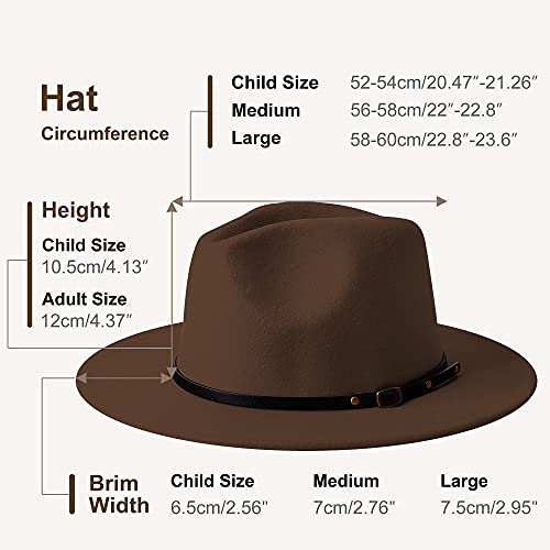 Wide Brim Fedora Hats for Women Men Two Tone Dress Hat Felt Panama Hat in Two Audlt Size - color: Coffee & Red, size: Large-X-Large
