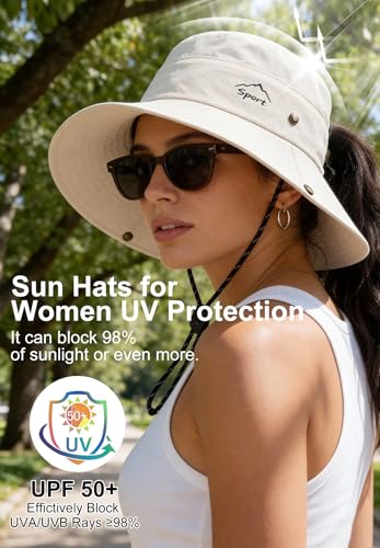 Zando UPF 50+ Wide Brim Sun Hat for Women, Hiking Hat with Ponytail Hole - color: Black