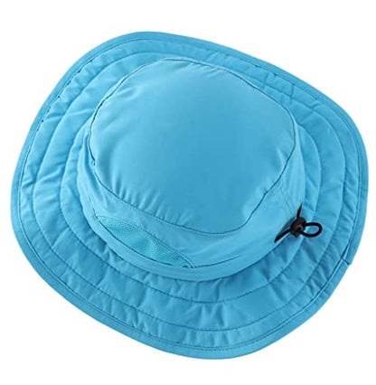 Connectyle Kids Sun Hat for Boys Girls Wide Brim Bucket Hat UPF 50+ Sun Protection Hat Breathable Summer Beach Hat - color: Peacock Blue