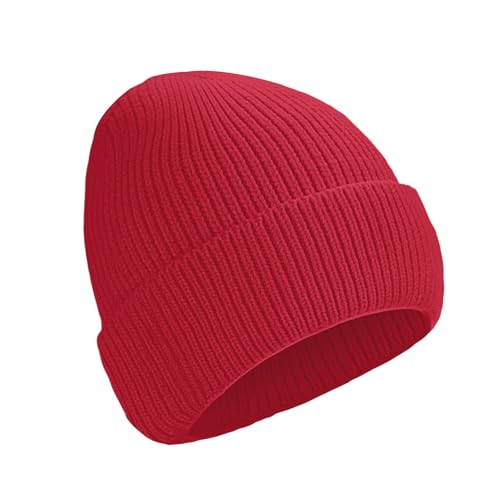 Beanie for Men Women Cuffed Thick Knitted Skull Cap Unisex Winter Hat - color: Red