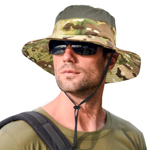 Rosoz Sun Hats for Men Women UPF 50+ Breathable Wide Brim Summer Fishing - color: Camo Green