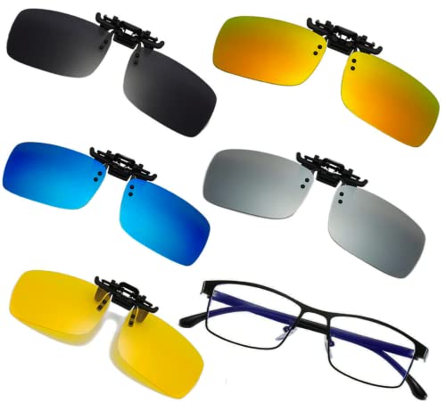 Clip on Flip up Polarized Lens For Prescription Glasses UV Protection Sunglasses (Clear lenses not Polarized) - color: 5 Pcs + Metal Frame