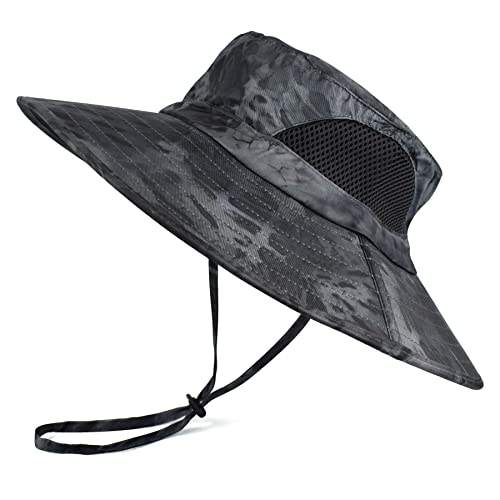 Wide Brim Sun Bucket Hat, Waterproof Boonie Hat for Men & Women - color: 05 Grey (Camo)
