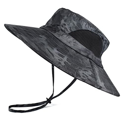 Wide Brim Sun Bucket Hat, Waterproof Boonie Hat for Men & Women - color: 05 Grey (Camo)