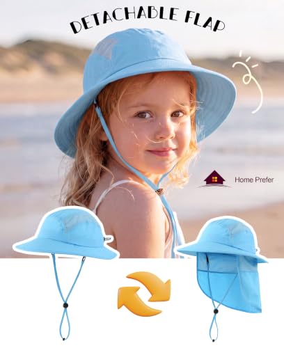 Home Prefer UPF 50+ Boys Sun Hat with Neck Flap Wide Brim Summer Beach Bucket Hat for Boys Girls Toddler Kids Safari Hat - color: Aqua Blue