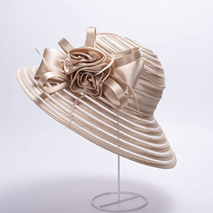 Lawliet Womens Satin Ribbon Church Wedding Sun Wedding Occasion Hat A214 - color: Light Gold