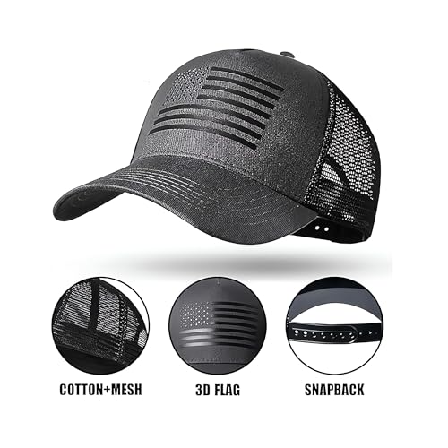 American Flag Baseball Caps Embroiderred USA Flag Patriotic Dad Hat Adjustable Trucker Hats for Men Women - color: Black Mesh American Flag