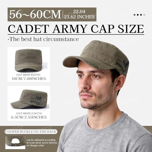 Men's Cotton Cadet Army Cap Adjustable Military Flat Top Baseball Caps Fashion Short Brim Hats Hip Hop Umpire Hat