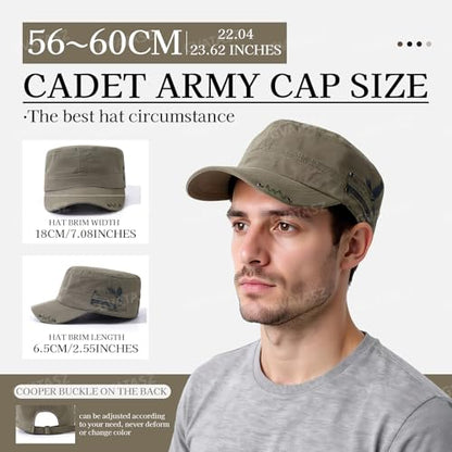 Men's Cotton Cadet Army Cap Adjustable Military Flat Top Baseball Caps Fashion Short Brim Hats Hip Hop Umpire Hat