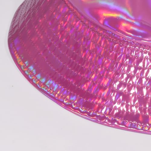 MILAKOO Rave Hologram Metallic Bucket Hat Reversible Cap Reflective Waterproof Rain Fisherman Hat - color: C: Rose Red