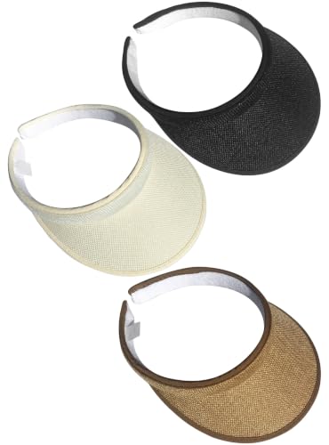 3 Pieces Clip On Visors Women Men Visor Outdoor Sports Golf Hat - color: Black, Beige, Brown