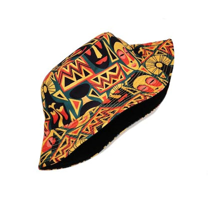 Quanhaigou Reversible Printed Bucket Hat,Summer Beach Outdoor Cap - color: Tribal Mask