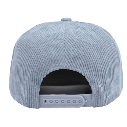 7 Panel Corduroy Cap – Structured Cotton Snapback Flat Bill Adjustable Unisex Streetwear Hat - color: Blue