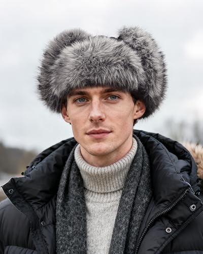 Croogo Faux Fur Trapper Hats with Ear Flaps Aviator Hat for Cold Weather Outdoor Ski Cap Black Ushanka Hat for Men Women - color: Pl2513-black