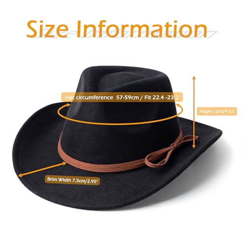 Suede Cowboy Hat for Women & Men Classic Western Hats - color: Black