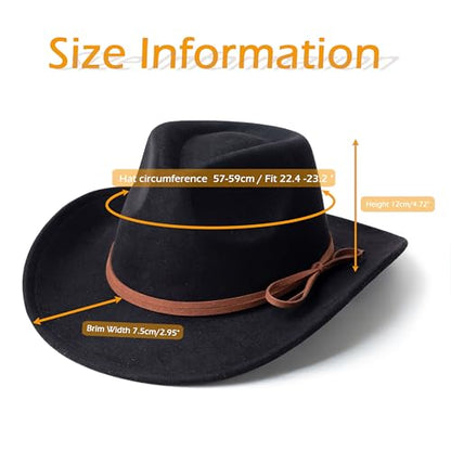 Suede Cowboy Hat for Women & Men Classic Western Hats - color: Black