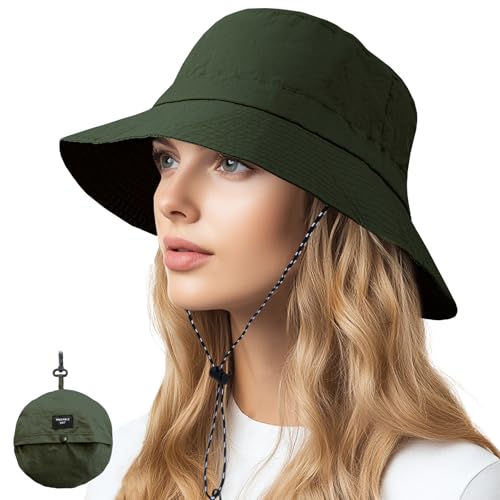 NPQQUAN Sun Bucket Hats for Woman Men Lightweight Sun Hat Packable Foldable - color: (Green)