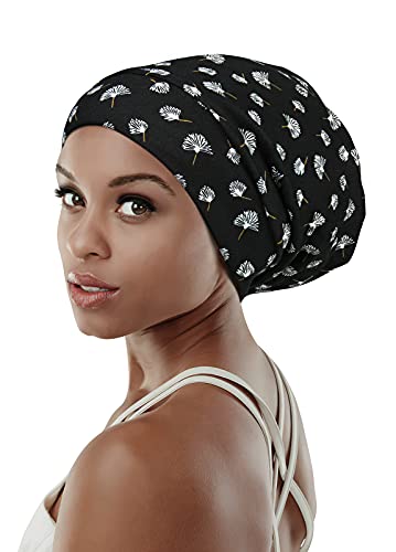 Adjustable Satin Lined Sleep Cap for Dreadlocks Curly Hair Large Head-Stay On Overnight - color: Black Brown