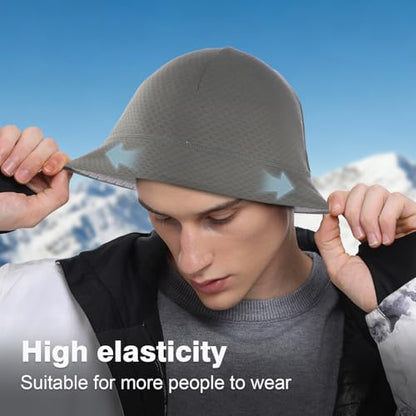 2 Pack Thermal Skull Caps for Men Women Wind-Resistant Fleece Beanie Hats Cold Weather Helmet Liners for Cycling - color: Black+gery