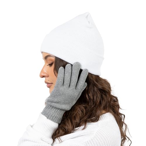 12 Pack Winter Beanie Hats for Men Women, Warm Cozy Knitted Cuffed Skull Cap, Wholesale - color: White