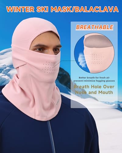 Winter Balaclava Ski Mask for Men Women Thermal Face Mask Breathable Face Cover for Cold Weather Motorcycle Snowboard - color: Black+pink(with Breath Hole)