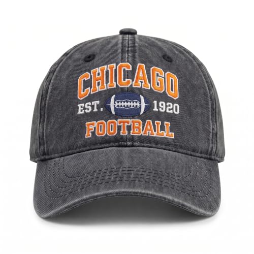 Football Hat for Men Women, Vintage Washed Embroidered City Dad Cap, Adjustable Baseball Cap for Game Day Fans - color: G-chicago