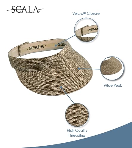 Scala - Sun Visor Hat for Women, Paper Braid, Wide Brim, UV Protection - color: Black