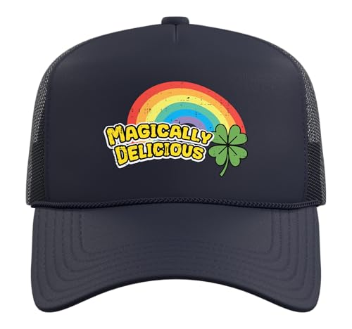 St Patricks Day Magically Delicious Saint Paddys Men Women Trucker Hat with Adjustable Mesh Back - color: Navy Blue