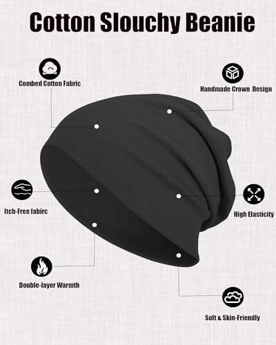 vidsel Slouchy Beanie Hats for Women & Men Cotton Knit Cuffed Skull Cap - color: 2-black,grayish Green