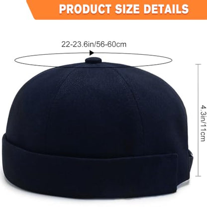 2 Pcs Mens Brimless Docker Cap Set - Retro Worker Sailor Skull Cap Beanie with Rolled Cuff - color: Navy Blue