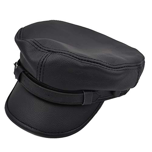 Adult Genuine Leather Fiddler Cap Flat Top Maciejówka Breton Style Mariner's Cap - color: Black, size: Large