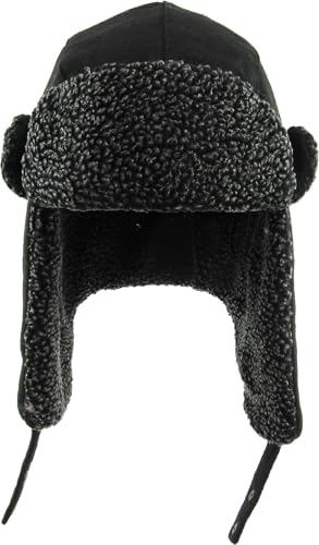 Wool Blend Aviator Trapper hat Trooper Ear Flaps Ushanka Eskimo Russian Warm Winter Cold… - color: Black Wool Blend