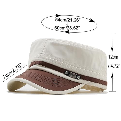 Cadet Army Cap for Men Women Military Adjustable Unisex Flat Top Hat - color: White