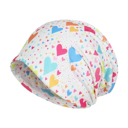Jemis Sweet Heartwarming Breast Cancer Beanie Hat, Romantic Knitted Hat, Cancer Headwear Caps Baggy Skull Sleep Scarf - color: 2 Pack White & Pink