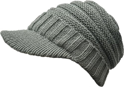 XYIYI Beanie Tail Winter Warm Knit Messy High Bun Ponytail Hats Visor Beanie Cap - color: A Grey