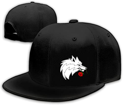 Snapback Hats for Men Flat Bill Black Adjustable Baseball Cap Trucker Hat for Dad American Flag Pirate Skull Caps Cool - color: Wolf Rose Flower