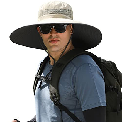 Wide Brim Sun Protection Hat Outdoor Unisex Ventilated Hats for Hiking Beach Fishing Safari Garden Lawn Yard Work Kayaking - color: Hyp013-beige