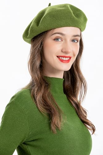 ZLYC Wool French Beret Hat Solid Color Classic Artist Cap for Women - color: Light Green