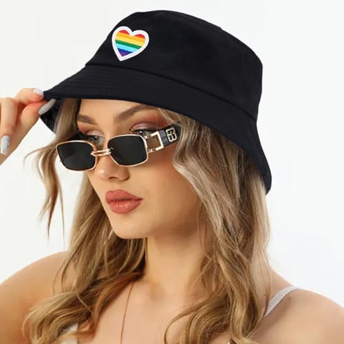 XYIYI 2 Pack Unisex Bucket Hat for Women Men Summer Beach Fishing Hat Sun Hat - color: Rainbow Heart Black White