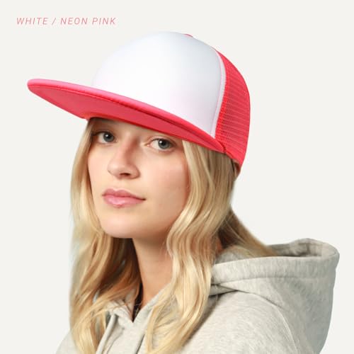 CHOK.LIDS Blank Foam Trucker Hat, Retro Mesh Rope Snapback Cap, Men Women - color: Flat Brim (Black)
