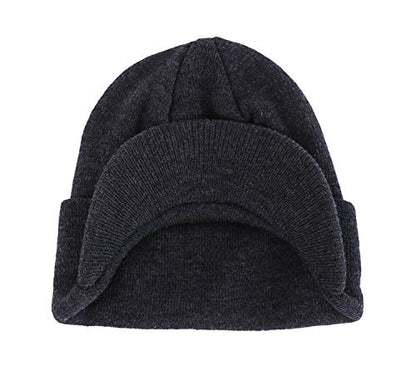 Home Prefer Men's Winter Beanie Hat with Brim Warm Double Knit Cuff Beanie Cap Watch Radar Hat - color: Grey