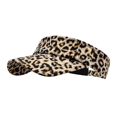 YAMEIZE Leopard Sun Visors for Women Men - Cheetah Print Running Golf Tennis Sun Hat Adjustable Ponytail Cap for Sport - color: Leopard Beige