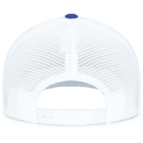 Pacific Headwear Contrast Stitch Trucker Pacflex Snapback Cap - color: Royal/White/Royal