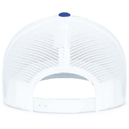 Pacific Headwear Contrast Stitch Trucker Pacflex Snapback Cap - color: Royal/White/Royal