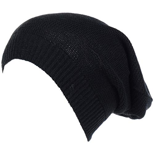 an Unisex Striped Knit Slouchy Beanie Hat Lightweight Soft Fashion Cap - color: 5104-black