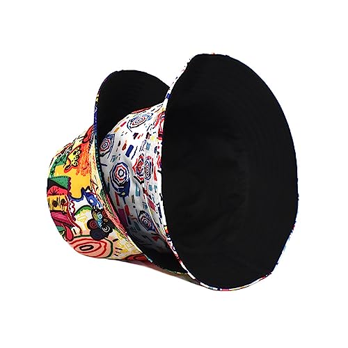 Unisex Print Bucket Hat Sun Hat for Women Men,Reversible Cotton Summer Beach Hat Fisherman Hat - color: Colorful Graffiti