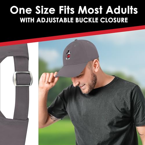 Disney Mickey Mouse Embroidered Cotton Adjustable Dad Hat with Curved Brim - color: Gray