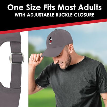Disney Mickey Mouse Embroidered Cotton Adjustable Dad Hat with Curved Brim - color: Gray